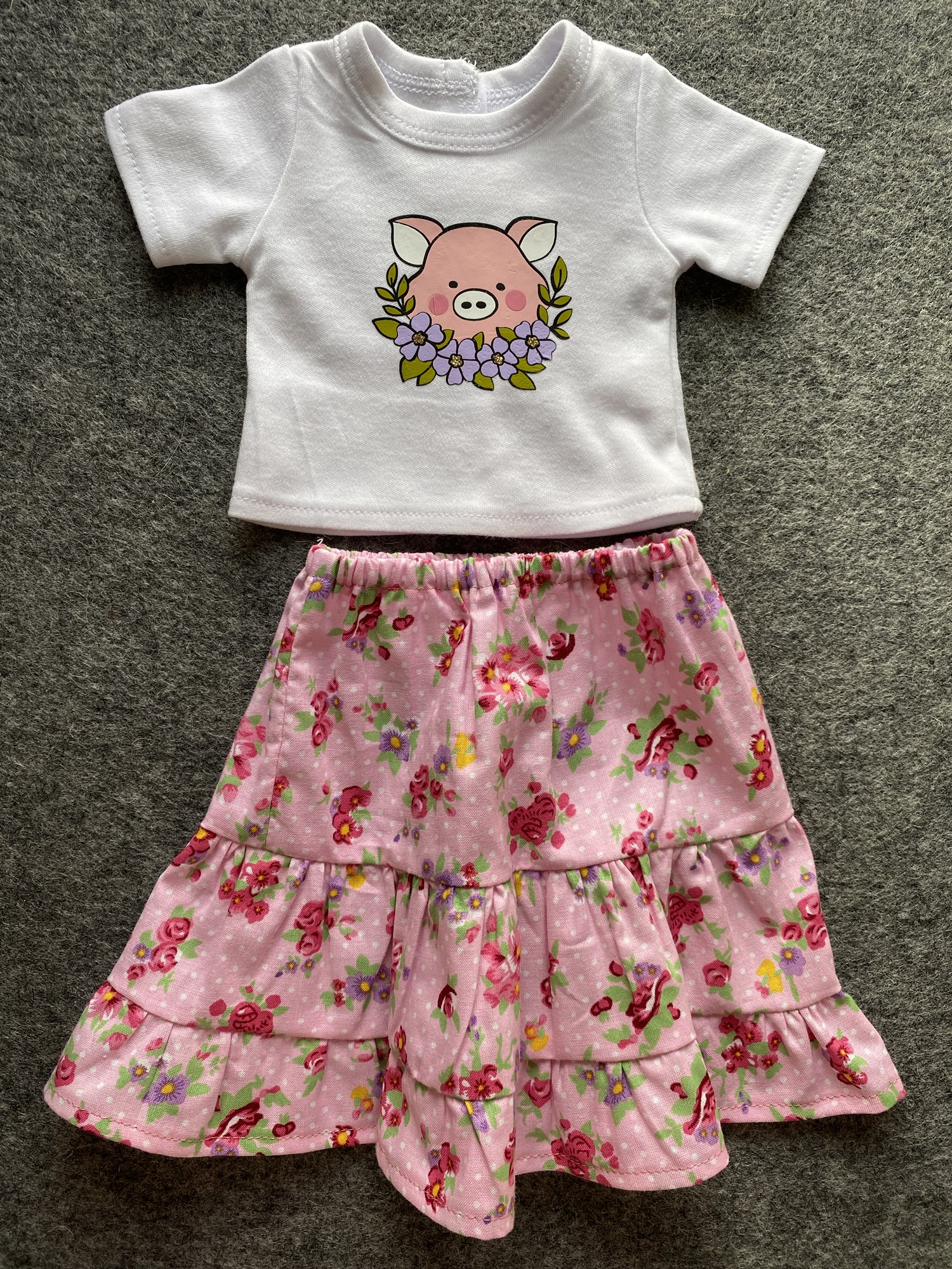 New! - Pink Pig Play Skirt Outfit for 18” Doll - Image 3